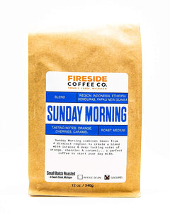 Fireside Coffee Company - Sunday Morning - Ground Coffee 12 oz Bag - Farm Direct - Single Origin - Orange, Cherries, Caramel - Roast: Medium - Small Batch Roasted: Ground - Sunday Morning