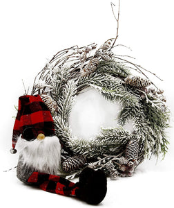 Fantastic Craft & Meravic Bundle - Snow Pine Cone Wreath with Red Buffalo Plaid Gnome - Winter Decor - Festive One Wreath & One Gnome - Wreath and Gnome Bundle