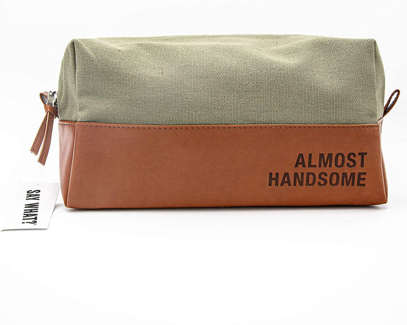 2TC Collection - “Almost Handsome” Travel Toiletry Dopp Kit -Canvas with a Waterproof Lining - Green and Brown - “Almost Handsome” Travel Toiletry Dopp Kit