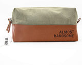 2TC Collection - “Almost Handsome” Travel Toiletry Dopp Kit -Canvas with a Waterproof Lining - Green and Brown - “Almost Handsome” Travel Toiletry Dopp Kit