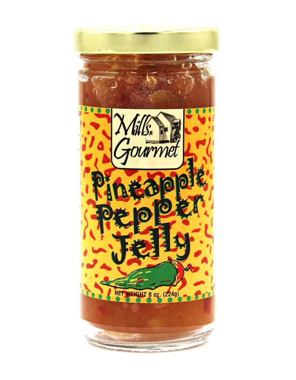 Mills Gourmet Pineapple Pepper Jelly - Bursting with Flavors of Mildly Spicy Jalapeno Peppers, Sweet Red Bell Peppers, and Delicious Pineapple - Made with Real Fruit and Veggies. - 8 oz Jar (224 g)