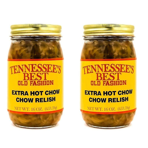 Tennessee’s Best Old Fashion Extra Hot Chow Chow - 2 Pack -| Handcrafted in Small Batches with Simple Ingredients - All Natural, Gluten-free, Produce in a Jar - Two 16 oz Jars