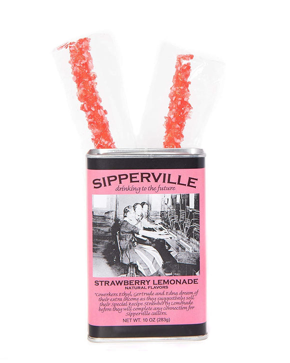 McSteven’s - Sipperville Strawberry Lemonade Mix with Strawberry Flavored Straws | Drinking to the Future | Naturally Flavored - 10 oz Square Tin and Two Straws - Sipperville Strawberry Lemonade