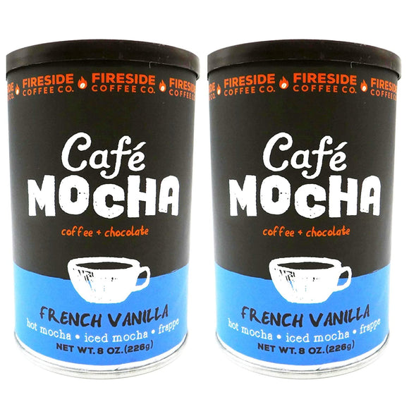 Fireside Coffee Company - Cafe Mocha French Vanilla - Two Pack - Hot Mocha - Iced Mocha - Frappe - Two 8 oz Canisters