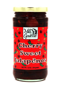 Mills Gourmet Cherry Sweet Jalapenos - Mildly Spicy Jalapeno Peppers and Candied Maraschino Cherries - Made with Real Fruit and Veggies - 12 oz Jar (336 grams)