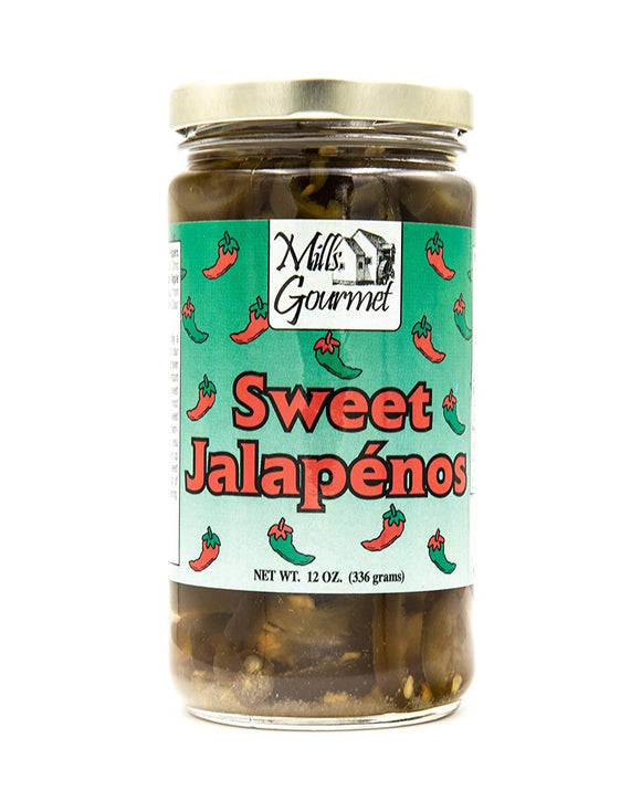 Mills Gourmet Sweet Jalapeños | Fresh Spicy Jalapenos | All Natural and Fresh Ingredients - 12 oz Jar (336 grams)