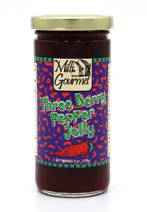 Mills Gourmet Three Berry Pepper Jelly, 8 Ounce Jar - Sweet & Spicy Ultimate Flavor Filled Spread