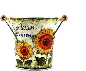 Hill’s Parks One Metal Sunflower Pail: “Sunflower on a Stem” - 5” Tall - Rustic Decor - Shabby Chic - Metal Sunflower Pail: “Sunflower on a Stem”