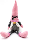 MeraVic Love Theme Girl Gnome with Pink Hat, Gloves, and Shoes - Cute & Adorable 14” Gnome Weighted Plush Doll with KISSES Embroidery & Sequins - Spring Decorations Holiday Farmhouse Home & Gift Decor