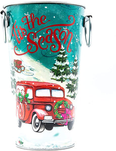 Hill’s Parks Metal Christmas Pails: “Tis The Season” - Winter and Holiday Decor - One Metal Christmas Pails: “Tis The Season”