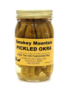 Smokey Mountain Honey House Pickled Okra - Homemade Gourmet Condiment - Sweet & Sour Taste - Made with Fresh Okra, Garlic & Specialty Spices - Unique & All Natural - Made The Old Fashioned Way - 16 oz