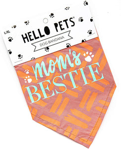 Estore 2TC Collection - Hello Pets - Mom’s Bestie Dog Bandanna Size L/XL - Pink and Green - Gifts for Pet Lovers - Premium 100% Cotton - Durable - Mom’s Bestie Dog Bandanna