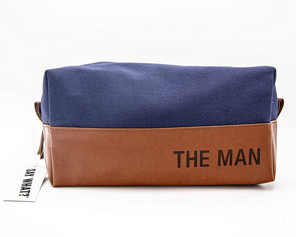 2TC Collection - “The Man” Travel Toiletry Dopp Kit - Canvas with a Waterproof Lining - Brown and Navy - “The Man” Travel Toiletry Dopp Kit