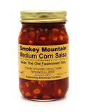 Smokey Mountain Honey House Medium Corn Salsa - Mildly Spiced Zesty Gourmet Salsa - Made with Sweet Corn, Fresh Tomatoes & Other Delicious All Natural Ingredients - Made The Old Fashioned Way - 16 oz