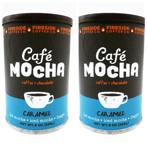 Fireside Coffee Company - Cafe Mocha Caramel- Two Pack - Hot Mocha - Iced Mocha - Frappe - Two 8 oz Canisters