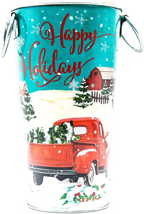 Hill’s Parks Metal Christmas Pails: “Happy Holidays” - Winter Decor - One Metal Christmas Pails: “Happy Holidays”