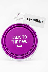 Estore 2TC Collection - “Talk to The Paw” Collapsible Dog Bowl - Keychain - Purple and White - Premium - Durable - “Talk to The Paw” Collapsible Dog Bowl