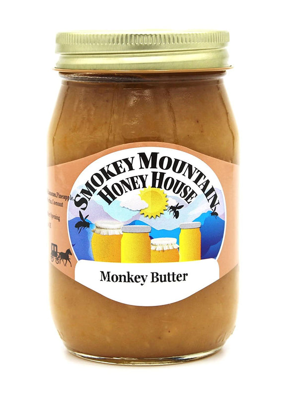 Smokey Mountain Honey House Monkey Butter - Gourmet Fruit Spread Made with Banana, Pineapple, and Coconut - Gourmet Fruit Butter Made Fresh and All Natural with Island Flavors - 16 oz Jar