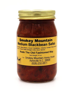 Smokey Mountain Honey House Medium Blackbean Salsa - Homestyle Gourmet Salsa - Mild Spice Taste Made with Creamy Blackbeans, Fresh Tomato & All Natural Ingredients - Made The Old Fashioned Way - 16 oz