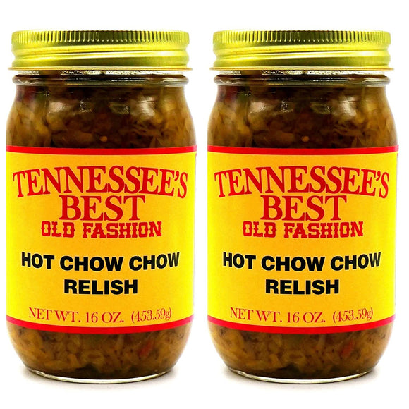 Tennessee's Best Old Fashion Hot Chow Chow Relish 2 Pack | Handcrafted in Small Batches with Simple Ingredients | All Natural, Gluten-free, Produce in a Jar - 16 oz Jar (454 g)