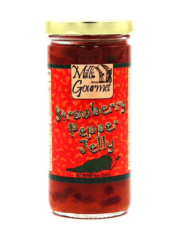 Mills Gourmet Strawberry Pepper Jelly - Bursting with Flavors of Mildly Spicy Jalapeno Peppers, Sweet Red Bell Peppers, and Delicious Strawberry - All Natural and Fresh Ingredients - 8 oz Jar (224 g)