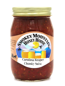 Smokey Mountain Honey House Carolina Reaper Chunky Salsa - Hot and Spicy Gourmet Salsa Made with Fresh and All Natural Ingredients - Extreme Heat from Carolina Reaper Peppers - 16 oz Jar