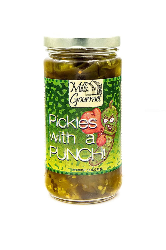 Mills Gourmet Pickles With a Punch | With Flavors of Jalapeno Peppers and Cucumbers | All Natural and Fresh Ingredients - 12 oz jar