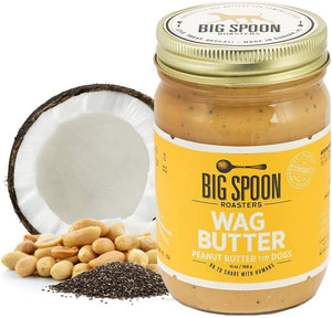 Big Spoon Roasters Wag Butter - Peanut Butter for Dogs - All Natural & Healthy Dog Peanut Butter - Puppy Treats & Snacks – No Gluten, Soy, or Palm – Made in The USA - 13 Ounce Jar