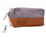 2TC Collection - “Father of the Year” Travel Toiletry Dopp Kit -Canvas with a Waterproof Lining - Gray and Brown - “Father of the Year” Travel Toiletry Dopp Kit