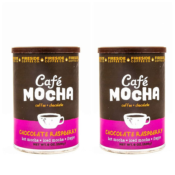 Fireside Coffee Company - Cafe Mocha Chocolate Raspberry - Two Pack - Hot Mocha - Iced Mocha - Frappe - Two 8 oz Canisters