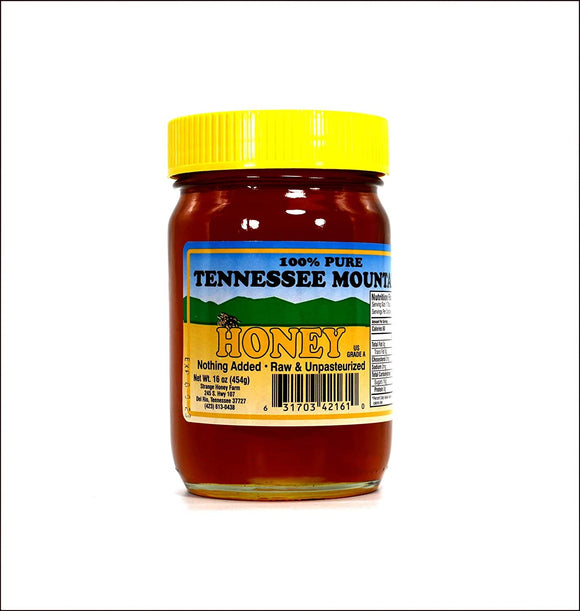 Tennessee Mountain Honey - Locally Harvested in Tennessee and Smoky Mountains - Wildflower Honey with a Blend of Clover, Locust, and Sourwood - 100% Raw, and Unpasteurized - 16 oz Jar (454g)