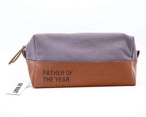 2TC Collection - “Father of the Year” Travel Toiletry Dopp Kit -Canvas with a Waterproof Lining - Gray and Brown - “Father of the Year” Travel Toiletry Dopp Kit