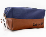 2TC Collection - “The Man” Travel Toiletry Dopp Kit - Canvas with a Waterproof Lining - Brown and Navy - “The Man” Travel Toiletry Dopp Kit