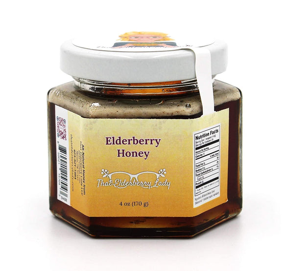 That Elderberry Lady - Elderberry Honey - 100% All Natural Pure Honey with Organic Elderberry Extract Infusion (Slow No-Heat Method) - Antioxidant Immune Support Protection for Kids & Adults - (4 oz)