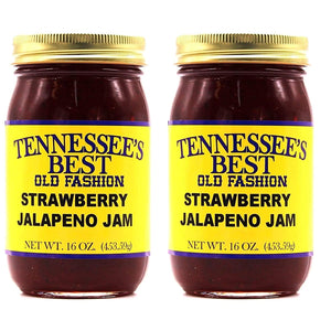 Tennessee’s Best Strawberry Jalapeno Jam - Two Pack - Handcrafted with Sugar, Jalapenos and Strawberries - All Natural, Small Batch-Made Using Only Fresh Ingredients - Two 16 oz Jars (454 g)