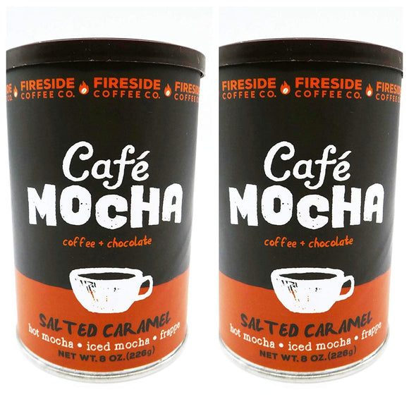 Fireside Coffee Company - Cafe Mocha Salted Caramel - Two Pack - Hot Mocha - Iced Mocha - Frappe - Two 8 oz Canisters