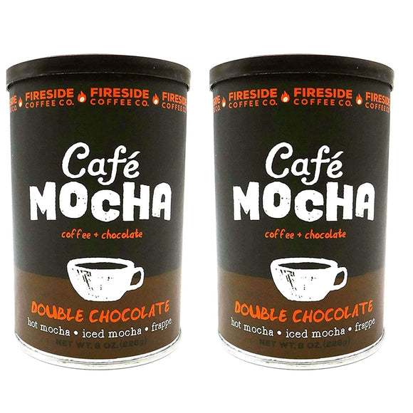 Fireside Coffee Company - Cafe Mocha Double Chocolate - Two Pack - Hot Mocha - Iced Mocha - Frappe - Two 8 oz Canisters