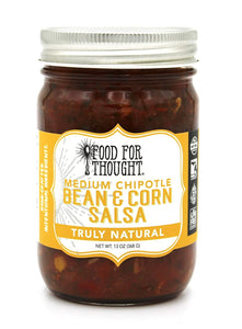 Food for Thought Medium Chipotle Bean and Corn Salsa - Hand Crafted and Truly All Natural Salsa using Sustainably Sourced Ingredients - Organic and Fresh Gourmet Appetizer Dip - 13 oz (368g)