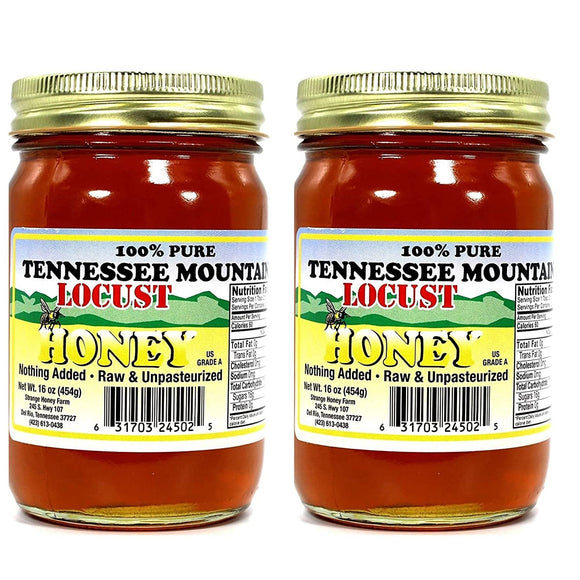 Tennessee Mountain Locust Honey -Two Pack- Locally Harvested in Tennessee and Smoky Mountains - Acacia Honey - 100% Pure, Raw, and Unpasteurized - Two 16 oz Jars (454g)