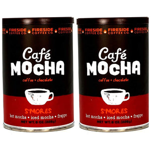 Fireside Coffee Company - Cafe Mocha S'Mores - Two Pack - Hot Mocha - Iced Mocha - Frappe - Two 8 oz Canisters