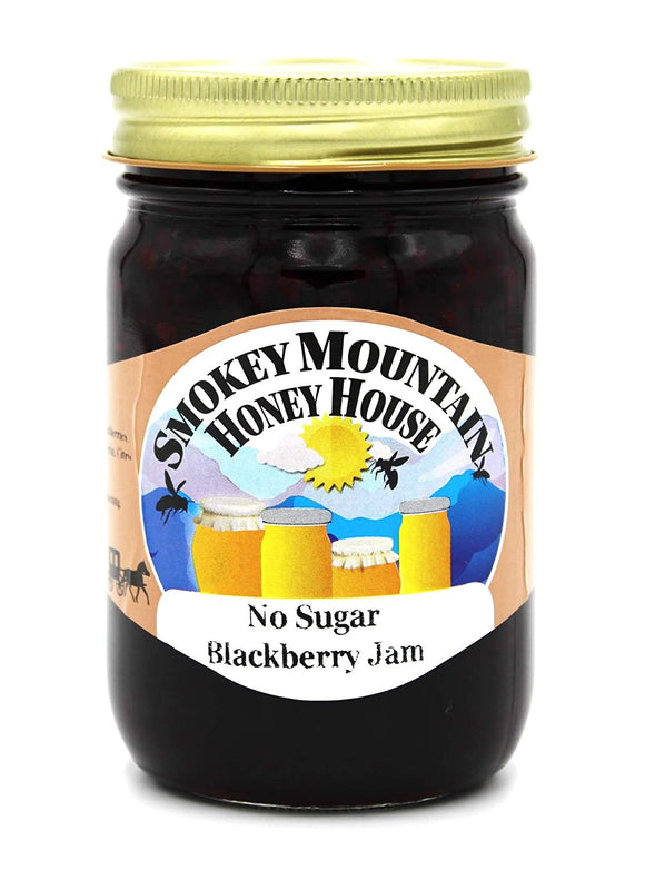 Smokey Mountain Honey House No Sugar Added Blackberry Jam - A Gourmet Fruit Jam Made from All Natural and Fresh Ingredients without Adding Additional Sugars - From the Farm to the Table - 16 oz Jar