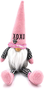 MeraVic Love Theme Male Gnome with Pink Hat, Gloves, and Shoes - Cute & Adorable 14” Gnome Weighted Plush Doll with XOXO Embroidery & Sequins - Spring Decorations Holiday Farmhouse Home & Gift Decor