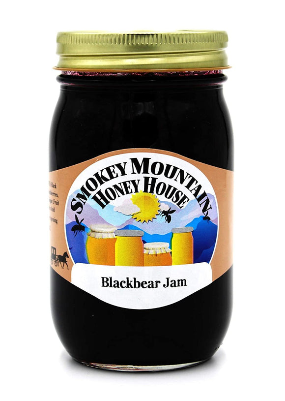 Smokey Mountain Honey House Blackbear Jam - Gourmet Fruit Spread with Black Raspberries, Blackberries, and Blueberries - From the Farm to the Table - 16 oz Jar