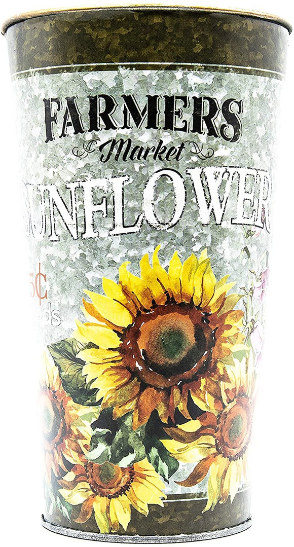 Hill’s Parks One Metal Farmers Market Pail: “Farmers Market Sunflowers” - Rustic Decor - Shabby Chic - One Metal Farmers Market Pail: “Farmers Market Sunflowers”