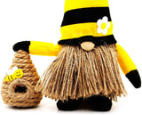 MeraVic BumbleBee Striped Gnome Holding Beehive - Adorable 13.5” Bee Gnome Plush with Brown Rope Beard - Spring & Summer Decorations Weighted Custom Plush Doll - Seasonal Home, Gift, & Farmhouse Decor