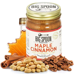 Big Spoon Roasters Maple Cinnamon Peanut & Pecan Butter - Low Sugar Peanut Butter - Creamy Peanut Butter w/ Maple Syrup, Organic Peanuts & Pecans - Keto, Vegan, Palm Free Maple Nut Butter - 13 Ounces