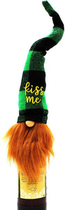 MeraVic St. Patrick’s Day Irish Gnome Bottle Topper - Lucky Gaelic Bearded 16” Felt Gnome in Green Tartan Plaid Hat with Kiss Me Embroidered - Spring Decorations Plush - Holiday Home & Gift Decor