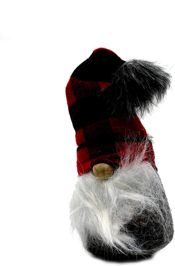 MeraVic - Red Buffalo Plaid Gnome - 10 inches - Fall and Winter Decorations - Felt - Bearded - Red Buffalo Plaid Gnome