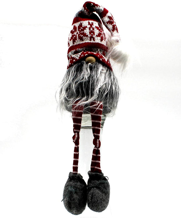 MeraVic - Gnome with Red Snowflake Hat with Legs - 18.5 inches - Winter Decorations - Felt - Holiday Decor - Bearded - Gnome with Red Snowflake Hat with Legs